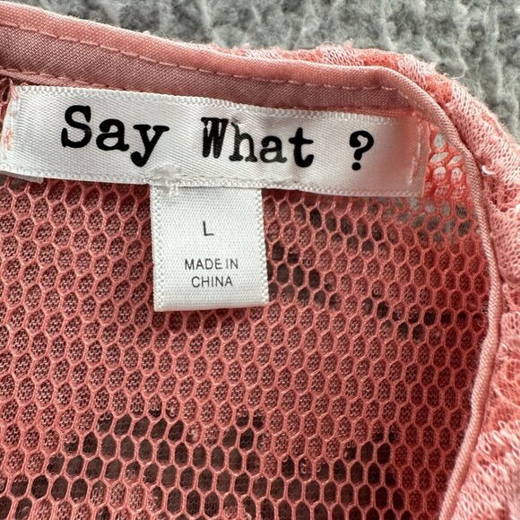 Say What? Womens Y2K Crop Top Large Pink Rose Lace Mesh Bell Sleeve‎ Festival - Picture 4 of 10